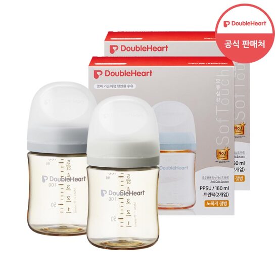 [더블하트][더블하트] 3세대 160ml 모먼트 트윈팩 2개 (젖병4개/노꼭지)