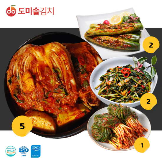 [도미솔김치]도미솔 김치 4종 총10kg(포기김치 5kg+오이통김치2kg+열무김치2kg+파김치 1kg)