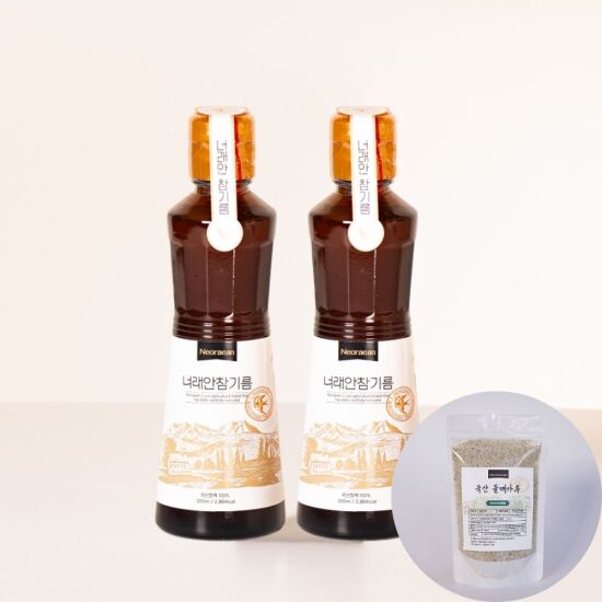 [알뜰총각][알뜰총각] 너래안 100% 국내산 참기름 320ml 2개+들깨가루 100g(지퍼백 파우치)