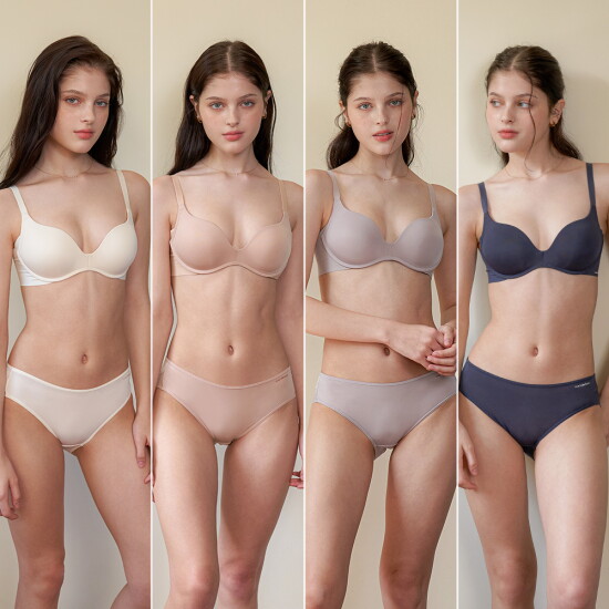 [원더브라][Wonderbra] 프리컷 노와이어 브라팬티 8종세트 크림+크림베이지+코코아+차콜 WBW3O22232425_T