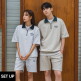 [앨빈클로][SET] FELICITY 반집업 배색 카라 반팔맨투맨 / 밴딩 반바지 셋업
