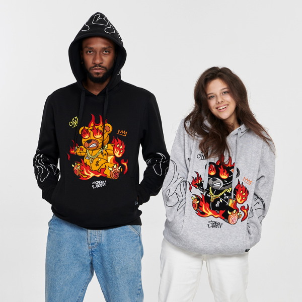 기타 [무니크영]H1164 무니크영 베어 온 파이어 후드 티셔츠