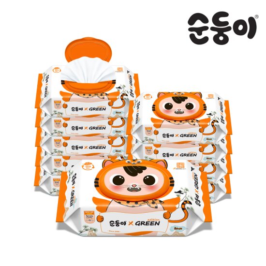 [순둥이]wRaC-01/생분해원단/그린에디션(겨울버전) 물티슈 캡형 80매 10팩