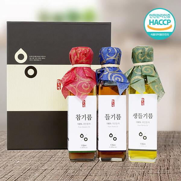 서원당 웰굿 국산 3종 프리미엄 선물세트(참기름,들기름,생들기름,각170ml)
