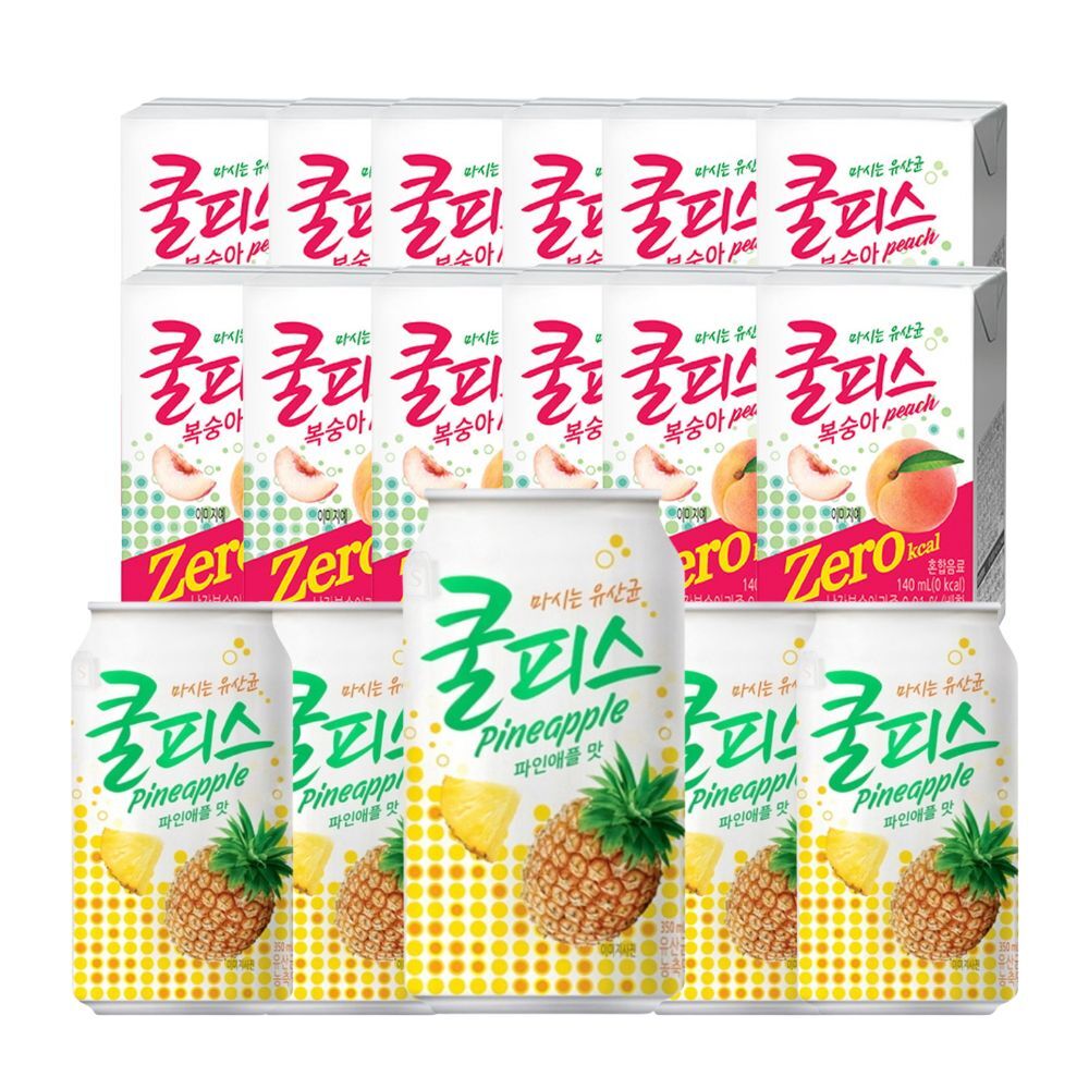 동원F&B ● 쿨피스 파인애플 350ML x 6캔 + 쿨피스제로 복숭아 140ML x 12개 총 18개(오늘출발+무배) 유산균음료 쿨피스캔 쿨피스톡 과즙음료 can 음료수 sh