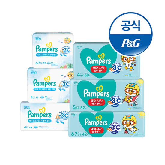[팸퍼스]팸퍼스 2024 에어차차 썸머팬티 3팩+터치오브네이처 썸머팬티 3팩 (4~6단계)