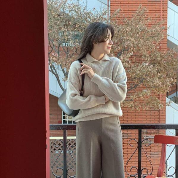 아트박스 아트박스/신상오픈런 비비티 올드머니 카라 볼륨 톤다운 여성 스웨터