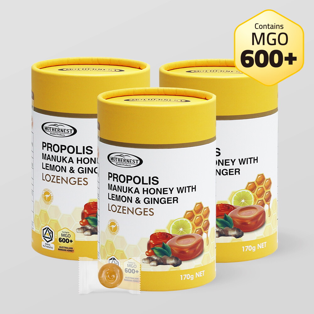 RBK Nutraceuticals Pty Ltd 마더네스트 프로폴리스 마누카허니 위드 레몬진저 로젠지스캔디 170g X 3개입