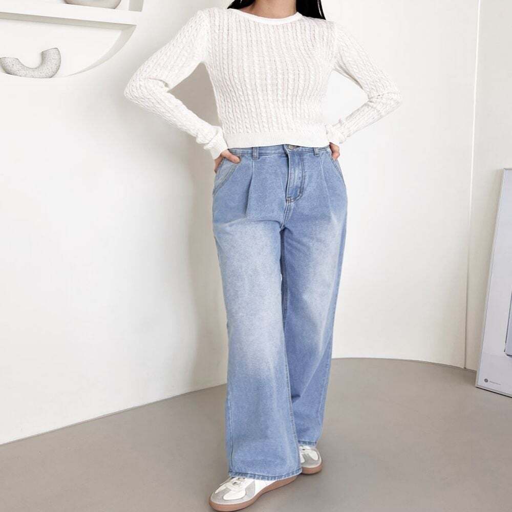 라이프커머스 청바지 데님팬츠 WSF2004 핀턱 2JMM 워싱와이드 루나 데님 여성