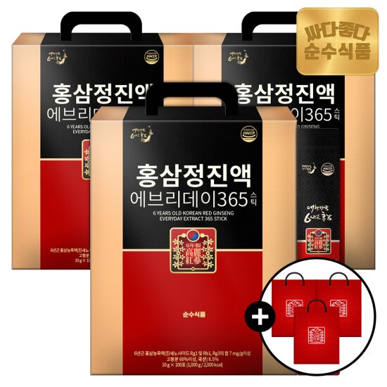 [빠른배송] 순수식품 6년근 홍삼정 에브리데이365 (100포 x 3세트) + 쇼핑백 3장