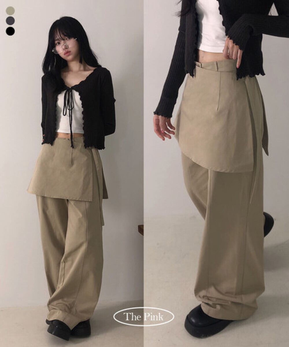 더핑크 더핑크 / 웨디 하이웨스트 와이드 버클 랩 스커트 팬츠