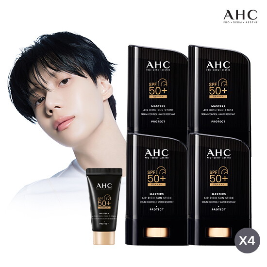 [AHC]♥AHC 1등 블랙 선스틱♥ AHC 마스터즈 에어 리치 선스틱 22g 4통+아쿠아 리치 선크림 10ml