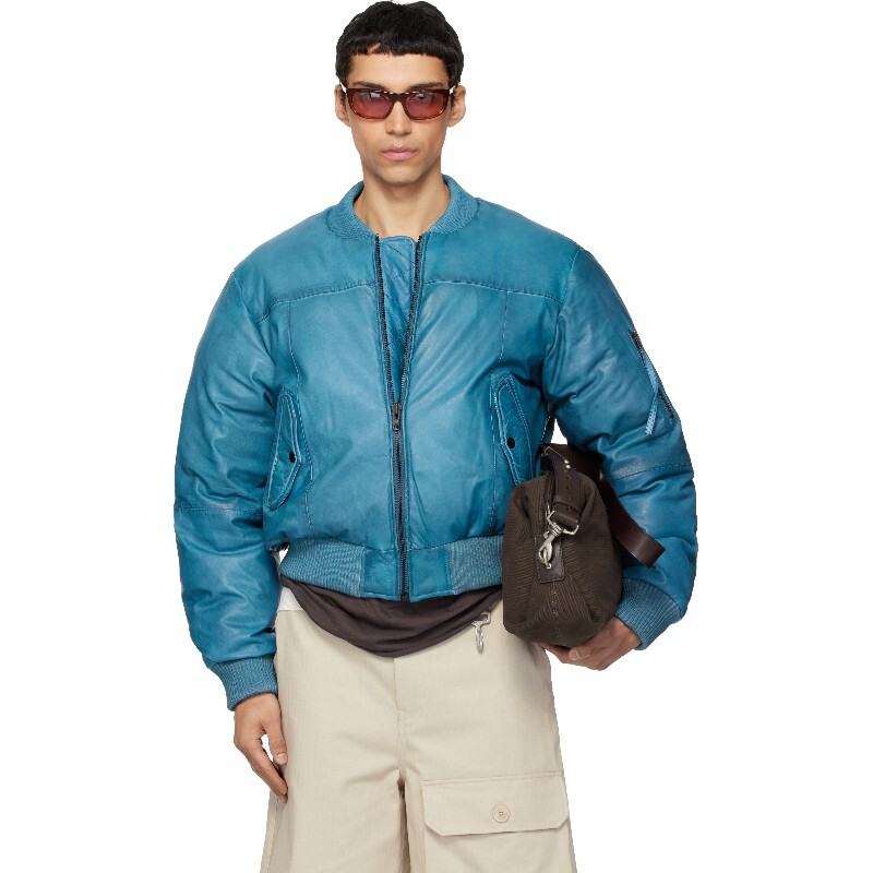 DEADWOOD 데드우드 데드우드 블루 보핑거 패딩 가죽 보머 재킷 261158M181021