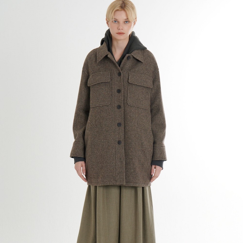 프릭스 바이 김태훈 [프릭스] Wool Tweed Long Loose Fit Shirt Structured Jacket_Brown Twill