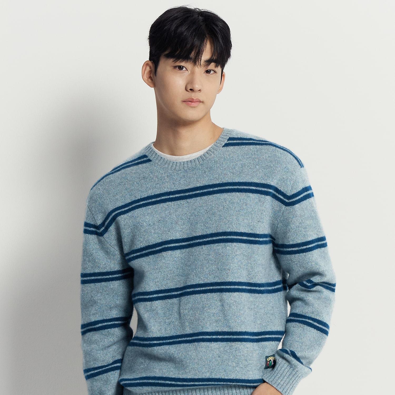 상세참조 빈폴(AVE) 푸즈예티 스트라이프 니트 - 스카이 블루 (BC5X51C61Q)