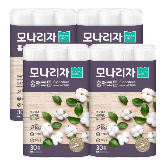 [모나리자]홈앤코튼 시그니처 화장지 30롤 4팩