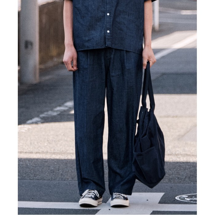 (주)에스티오 디엠스 [DIEMS]원턱 밴딩 데님 팬츠_네이비 (와이드핏)-LBMQW10784B