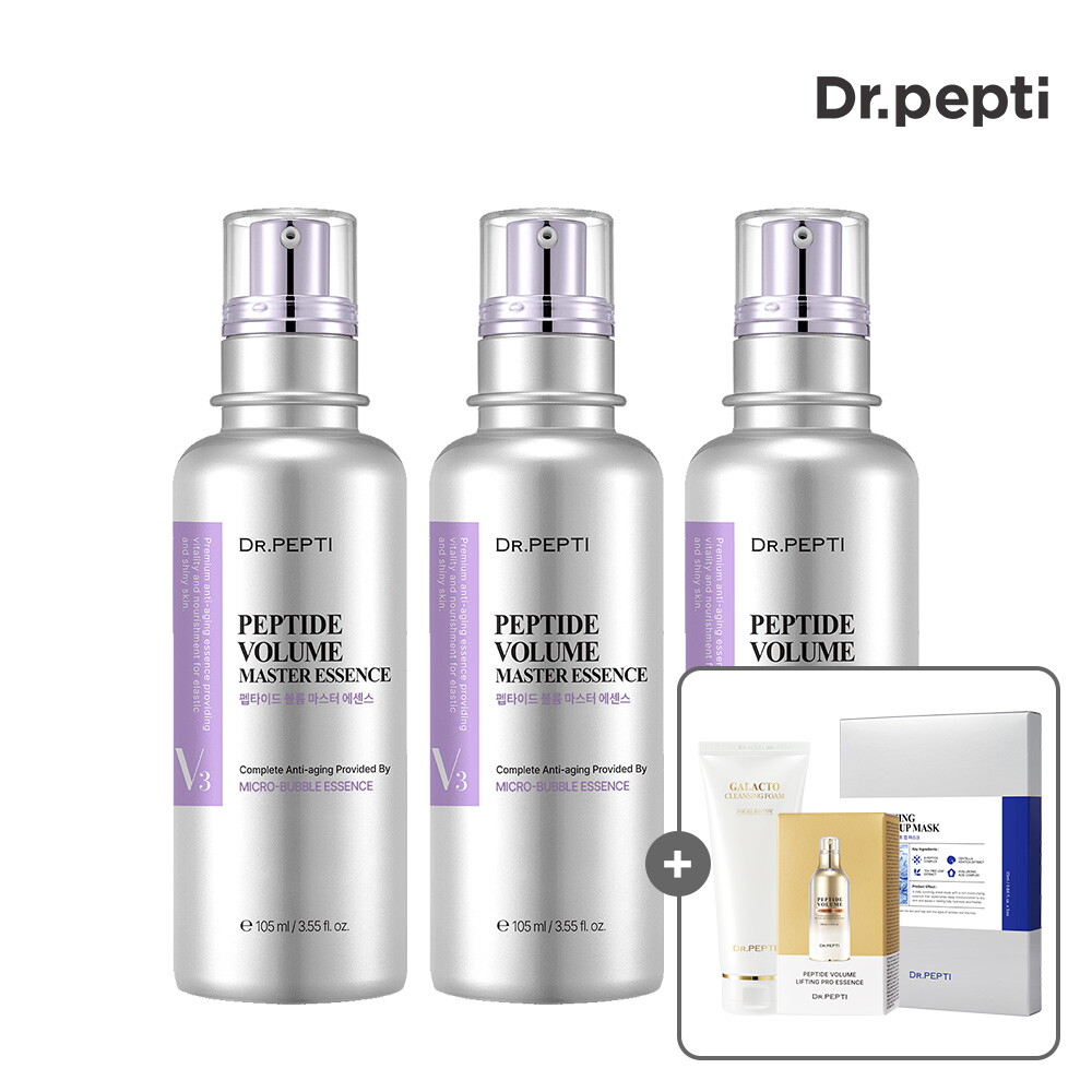 비앤비코리아 닥터펩티 (VIP특가)닥터펩티 펩타이드 볼륨마스터에센스 기초 세트(105ml*3개 + 파우치 1.5ml*20매 + 마스크 1박스 + 클렌저 1개)