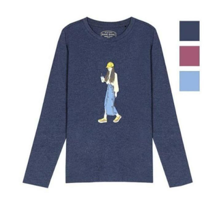 KAIZER 뱅뱅 뱅뱅칠곡 HC09 여자 가을 두껍지않은 긴팔티  차분한 소녀의 그래픽디테일이 인상깊은 긴팔티셔