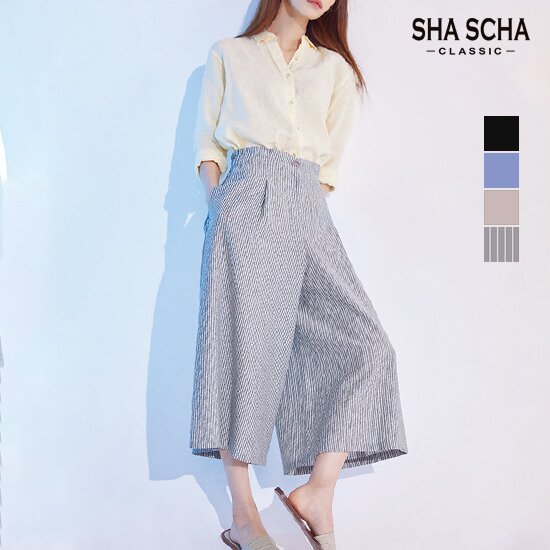 [홈쇼핑인기]샤샤 린넨코튼 슬림 와이드 큐롯팬츠 1종