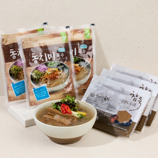 [알뜰총각][알뜰총각][묵3팩+육수3팩] 지리산 묵가 춘향골 참묵 국내산 참도토리묵 400g 3팩+동치미육수 3팩