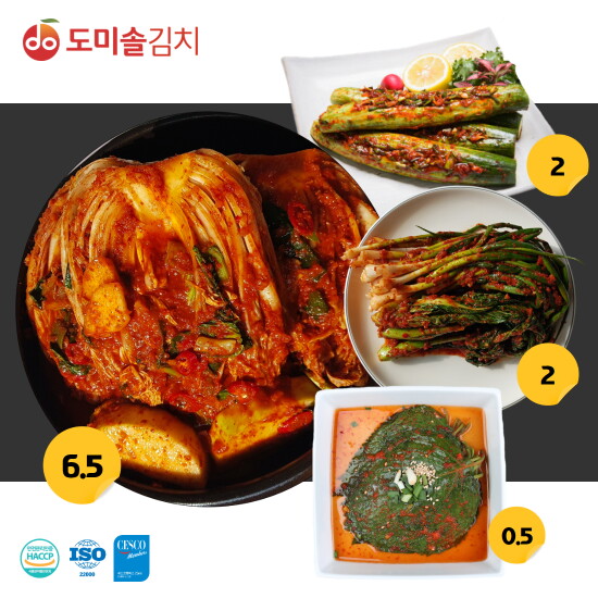 [도미솔김치]★유리네단독★도미솔 김치 별미 4종 총11kg(포기김치 6.5kg+오이통김치2kg+쪽파갓김치2kg+깻잎김치0.5kg)