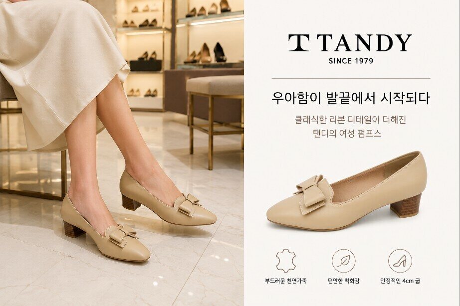 탠디 (패플) [탠디]여성 구두 4cm 리본장식 펌프스 1AG2R3W035JDET_SH