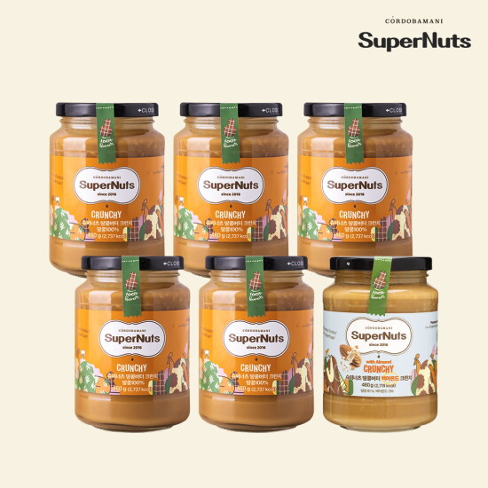 [슈퍼너츠]슈퍼너츠 땅콩버터 크런치 5병 + 땅콩버터 백아몬드 크런치 1병, 총 6병