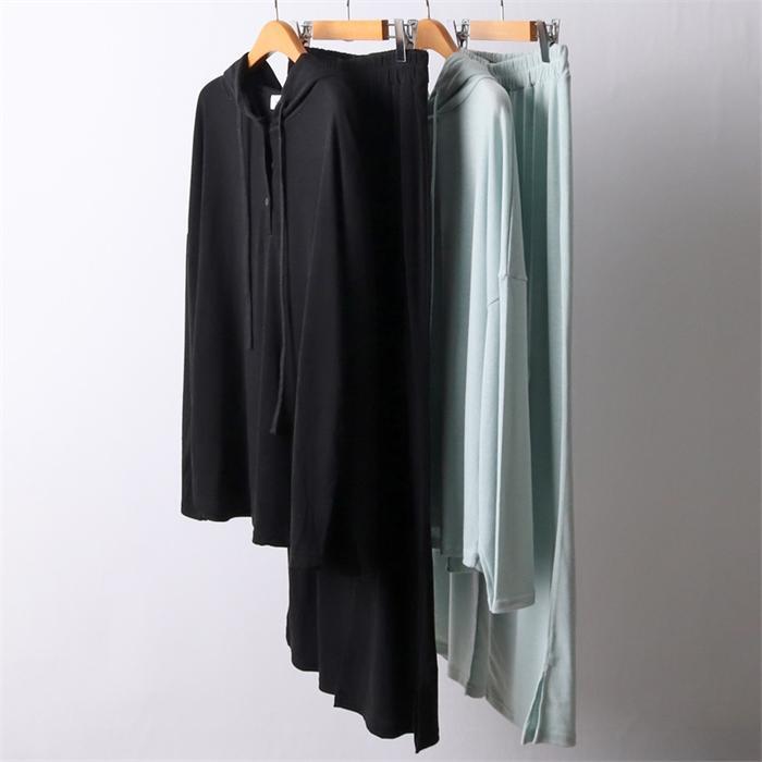 강물처럼 셀러허브 여성 빅사이즈사랑해요 I504L204 스판단추후드팬츠셋업 DL