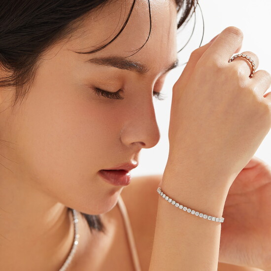 [도로시][도로시] 14k 모이사나이트 4프롱 믹스 테니스 팔찌_1부_17.5cm