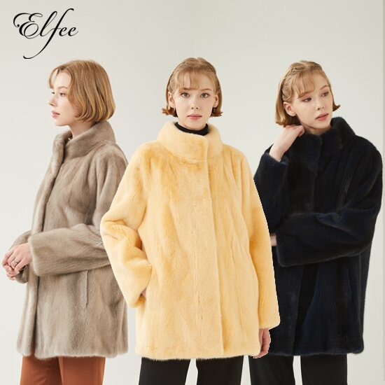 진도 엘페 휘메일 풀스킨 밍크 하프코트(EJ94)-실버블루,옐로우,네이비