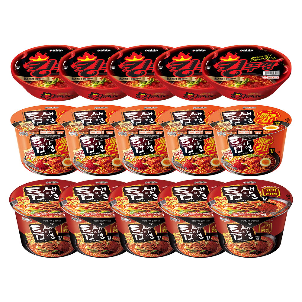 팔도 팔도라면 틈새라면 고기짬뽕컵 105g x5개+매운김치컵 105g x5개+킹뚜껑(매운맛) 105g x5개