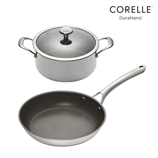 [코렐 듀라나노]코렐 듀라나노 스테인레스 스틸 2종 세트(양수냄비 24cm +팬 24cm)