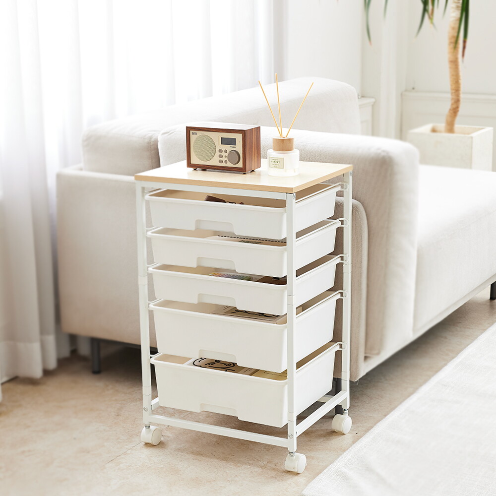 베스트바이글로벌 모빌리아 [모빌리아]다용도 서랍수납장 책상 이동식 미니 5단 낮은수납장 MB3030974