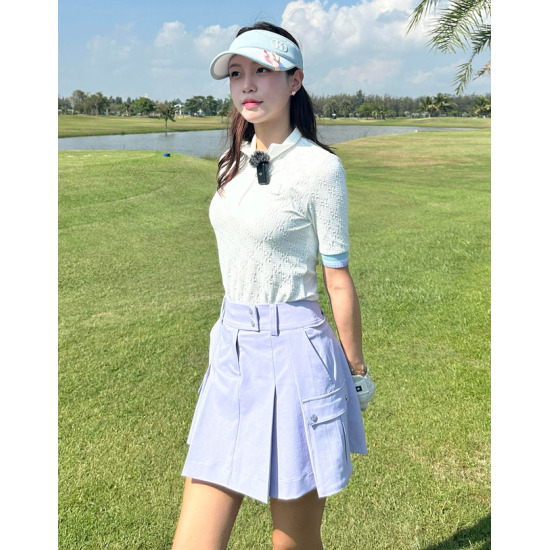 [헤지스골프][헤지스 골프 여성] [24SS] HWTS4A211OW 클리어런스화이트 자가드 하프집 반팔 티셔츠
