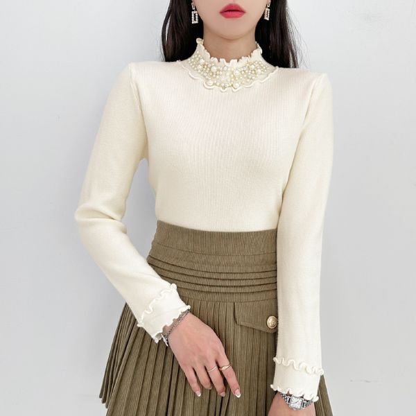 주식회사 금상첨화 오가게-금찌 [하프클럽/금찌]물결 진주 니트 ST7155T