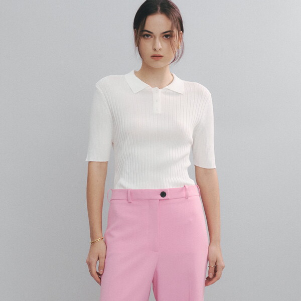 TNGTW [하프클럽/TNGTW]반팔카라 니트 풀오버 화이트 (~88사이즈)