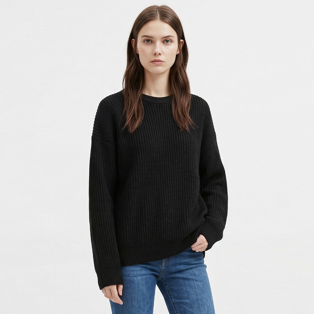 샵앤 [샵앤] 국산 여성 라운드 루즈핏 하찌 니트 티셔츠 INT-WKN-21171-블랙