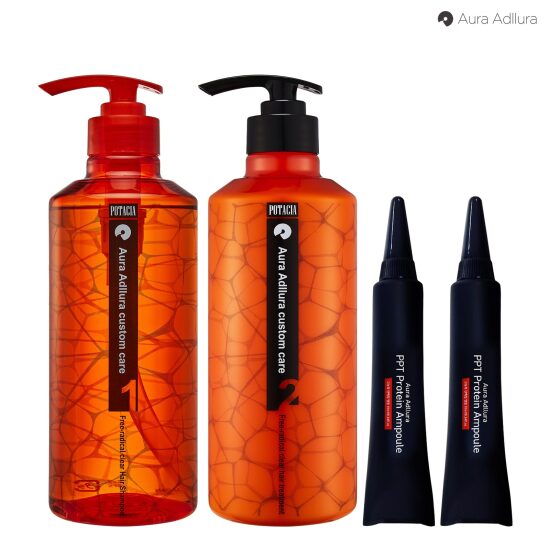 롯데특집 아우라아듀라 대용량구성 헤어트리트먼트 580ml x 1 헤어샴푸 580ml x 1 고농축 ppt앰플 x 2