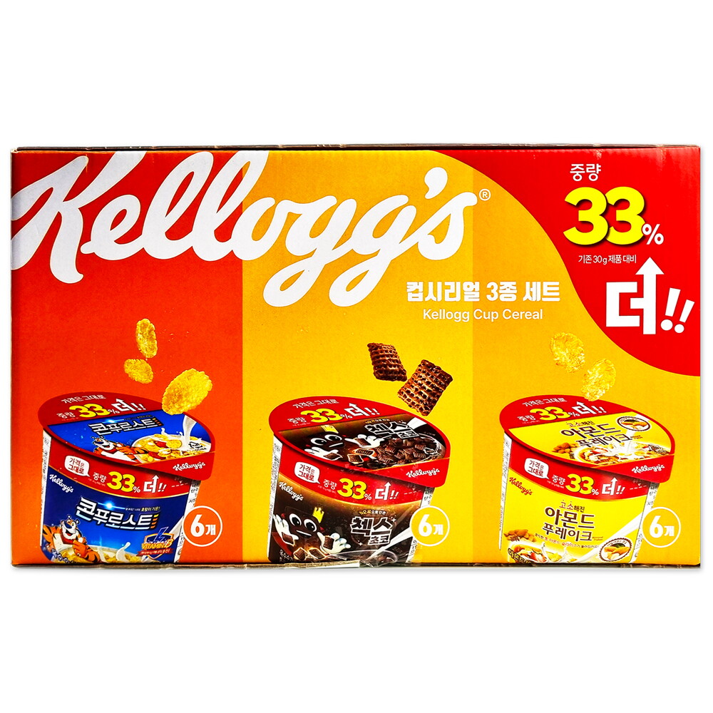 해핑몰 코스트코 켈로그 컵 시리얼 3종 세트 720g (40g x 18개) (콘프로스트6, 첵스6, 아몬드6)