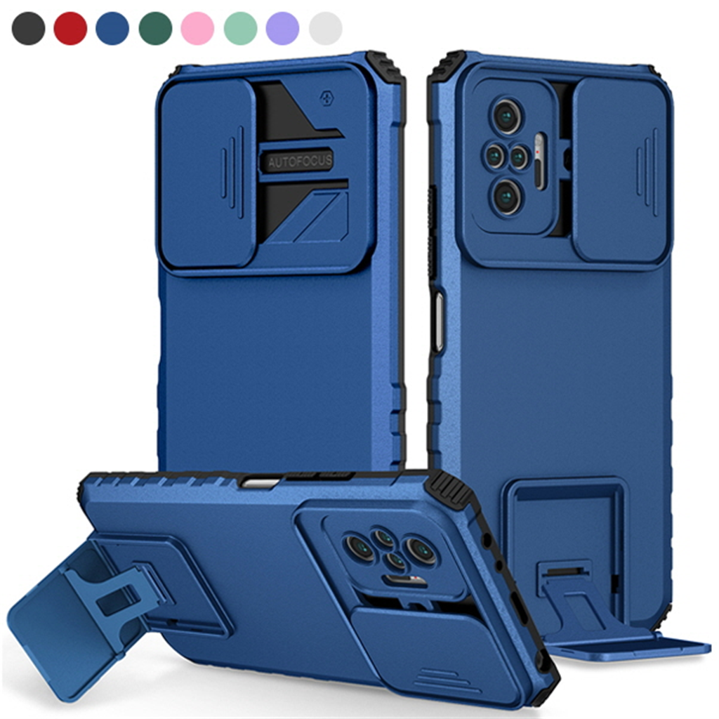 수나르 샤오미미포코M3 X3 슬라이드 렌즈보호 킥 스탠드 하드 핸드폰 케이스