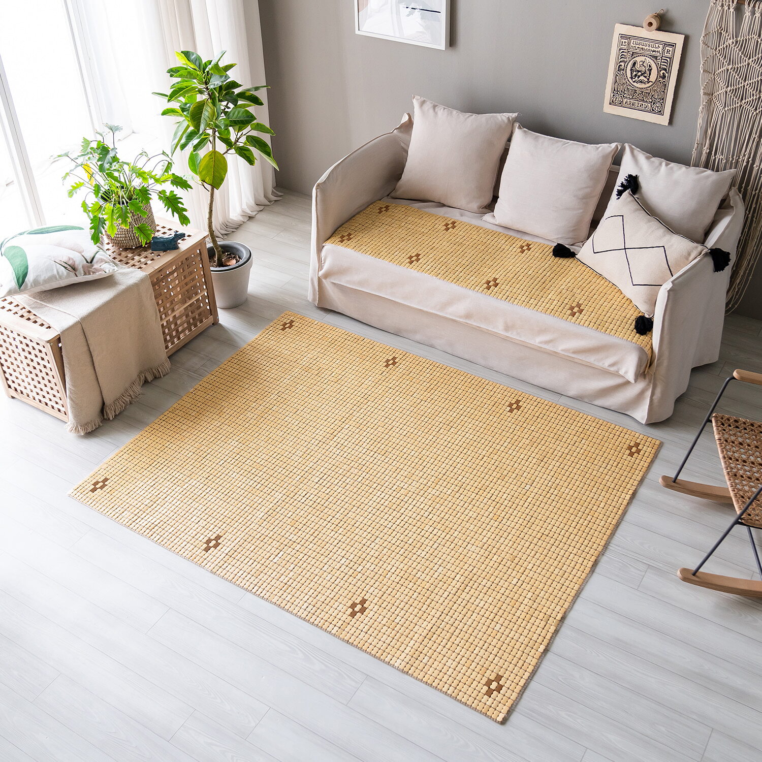 (주)한빛아이티씨 한빛카페트 [한빛카페트]13mm 디자인 대나무 마작자리 침대마작 135x180cm 더블