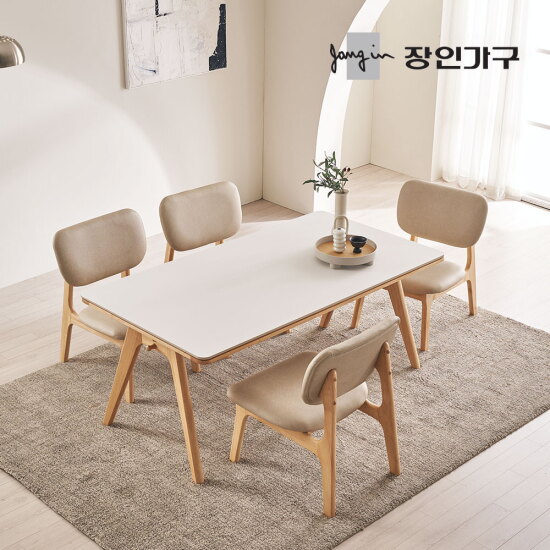 [장인가구](착불) 칸토르 베이직 세라믹 패밀리 4인 낮은 식탁세트 의자형
