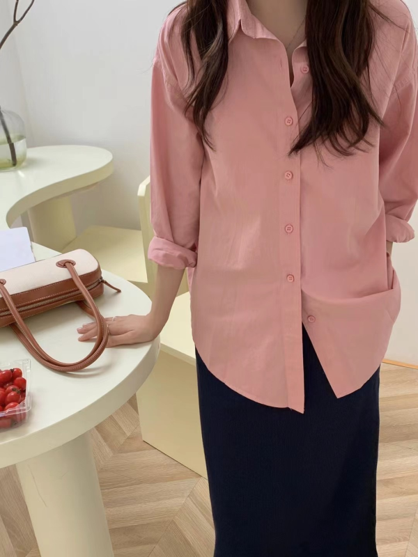 모노위크 모노위크 [모노위크][당일배송/가을신상] 핑크 실키 여자 무지 루즈핏 긴팔 롱셔츠