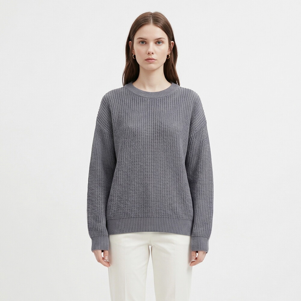 샵앤 [샵앤] 국산 여성 라운드 루즈핏 하찌 니트 티셔츠 INT-WKN-21171-그레이