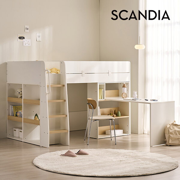 스칸디아 [스칸디아]키즈홈 어린이 이층 벙커 책장 침대(매트제외)+3단책장+ㄱ자책상