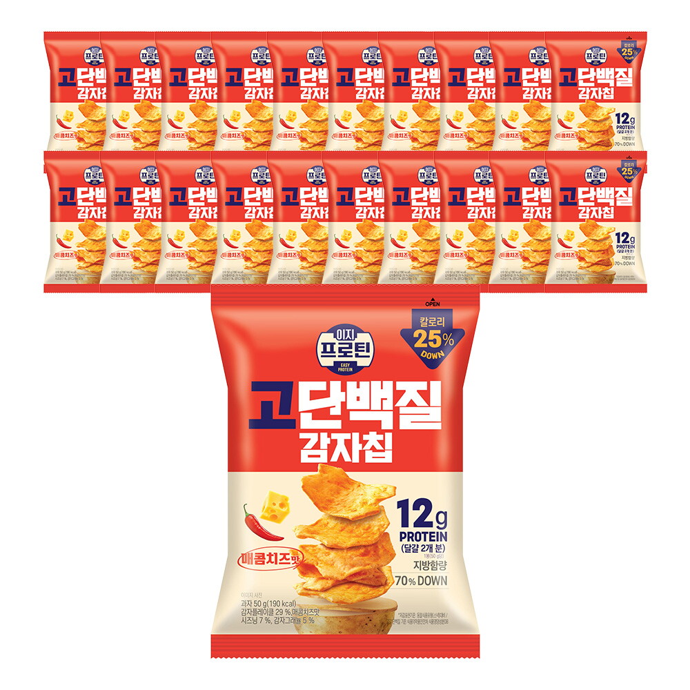 롯데웰푸드 이지프로틴 고단백질 감자칩 매콤치즈맛 50g x 20개