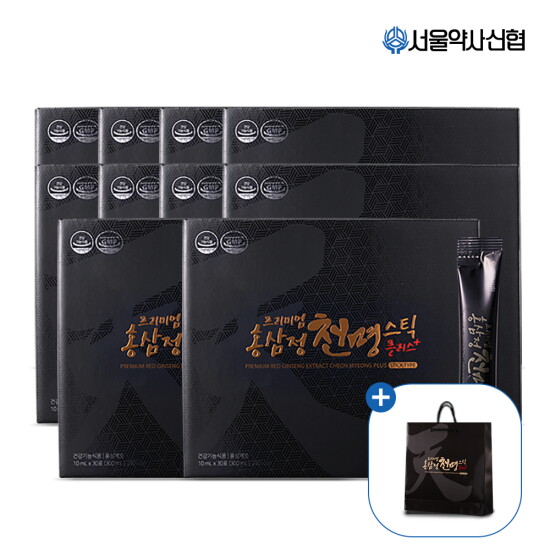 [서울약사신협][10세트] 프리미엄 홍삼정 천명 플러스 스틱 30포 10세트+쇼핑백 10장