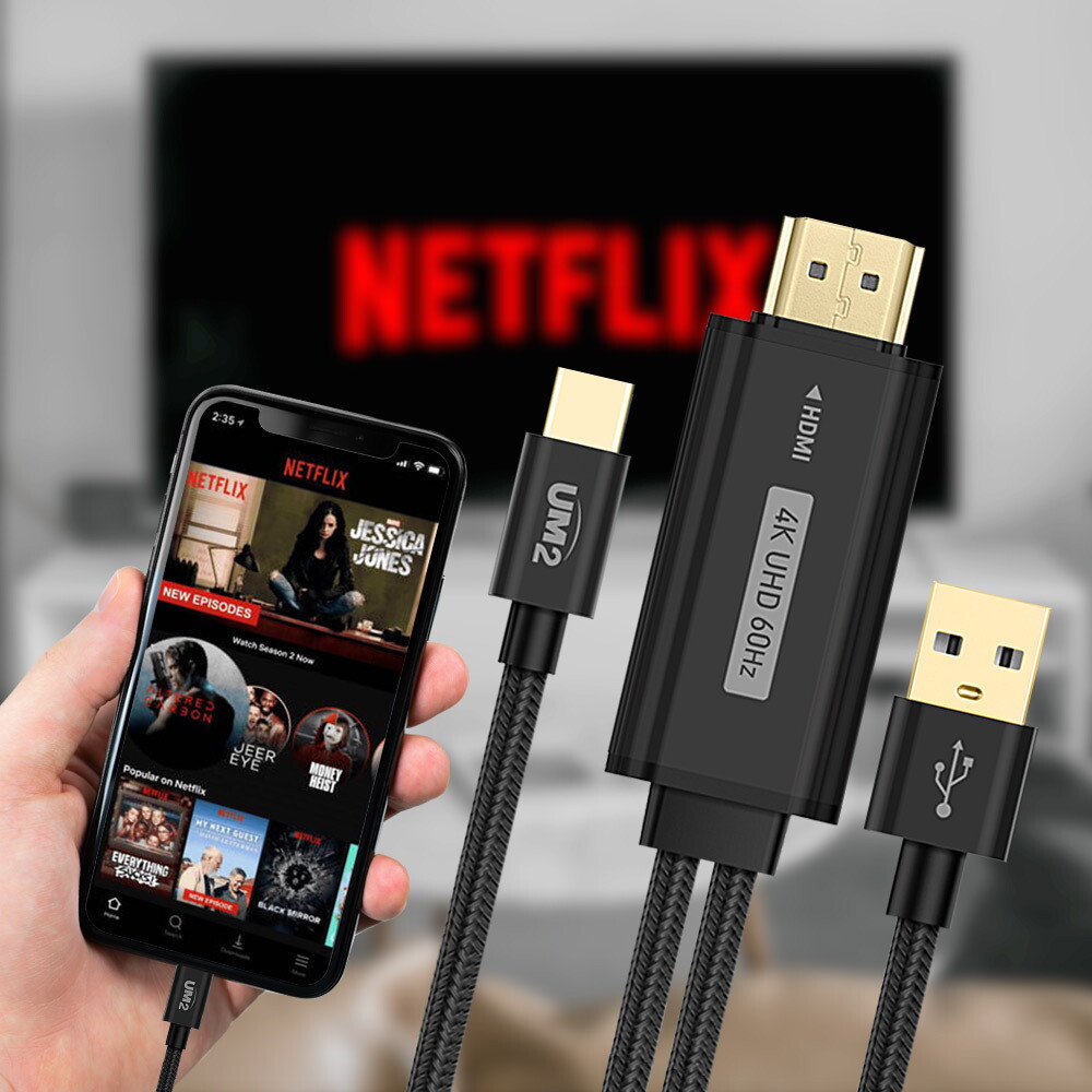 (주)아임커머스 유엠투 MHL 스마트폰 미러링 충전 케이블 C to Hdmi 4K 60Hz 2미터 넷플릭스 왓챠