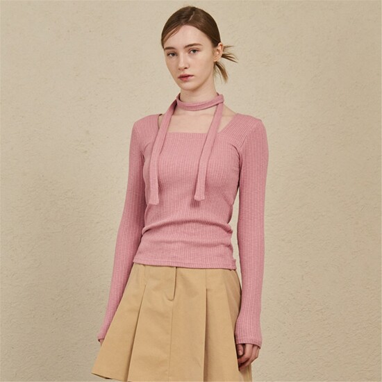 [누브][정상가 53000원][누브] Square Neck Sarf T-Shirts - Pink